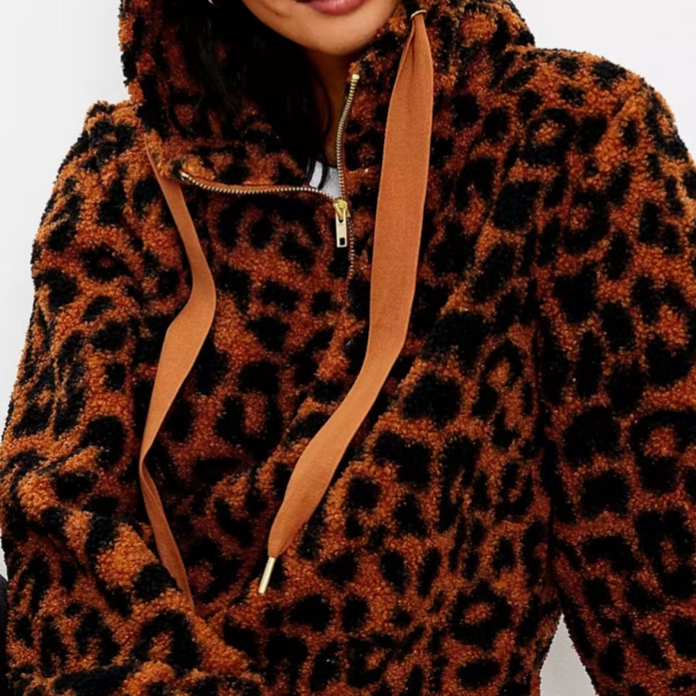 Loft - Animal Print Sherpa Hoodie